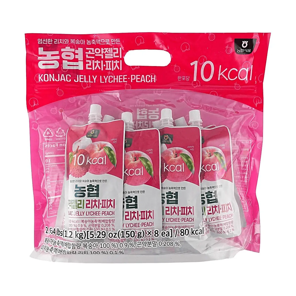 NONGHYUP Korean Nonghyup Konjac Jelly Lychee Peach Flavor 8 Bags Low Calorie Healthy Snack