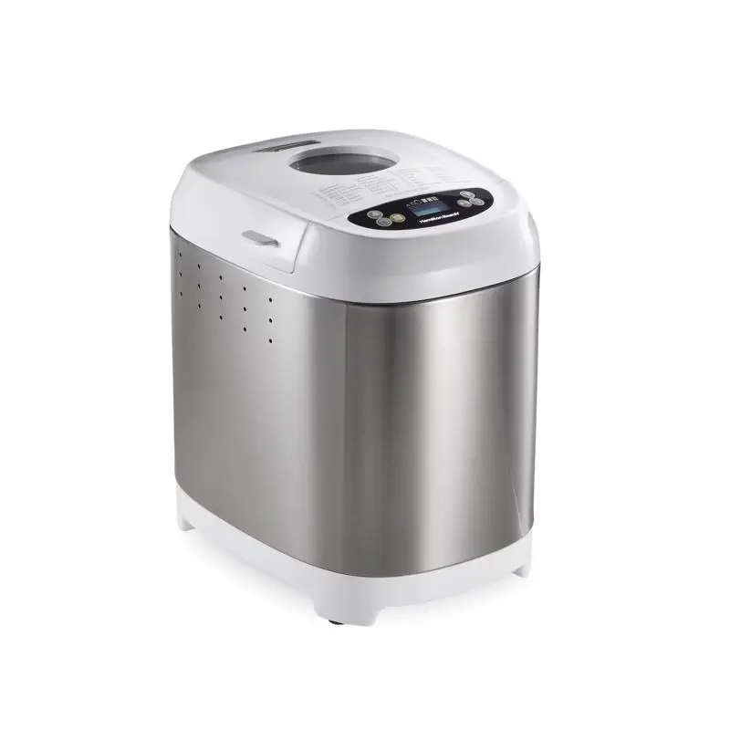 Hamilton Beach Max 2-Lbs ETL Listed Bread & Dough Maker - White Chrome Stainless Steel Artisan Model, 550W, 12 in Depth, Transparent Lid, Crust Control, Delay Bake, 11.28 lbs, 1-Year Warranty, Dishwasher Safe Parts, Kitchen Appliance, Watts