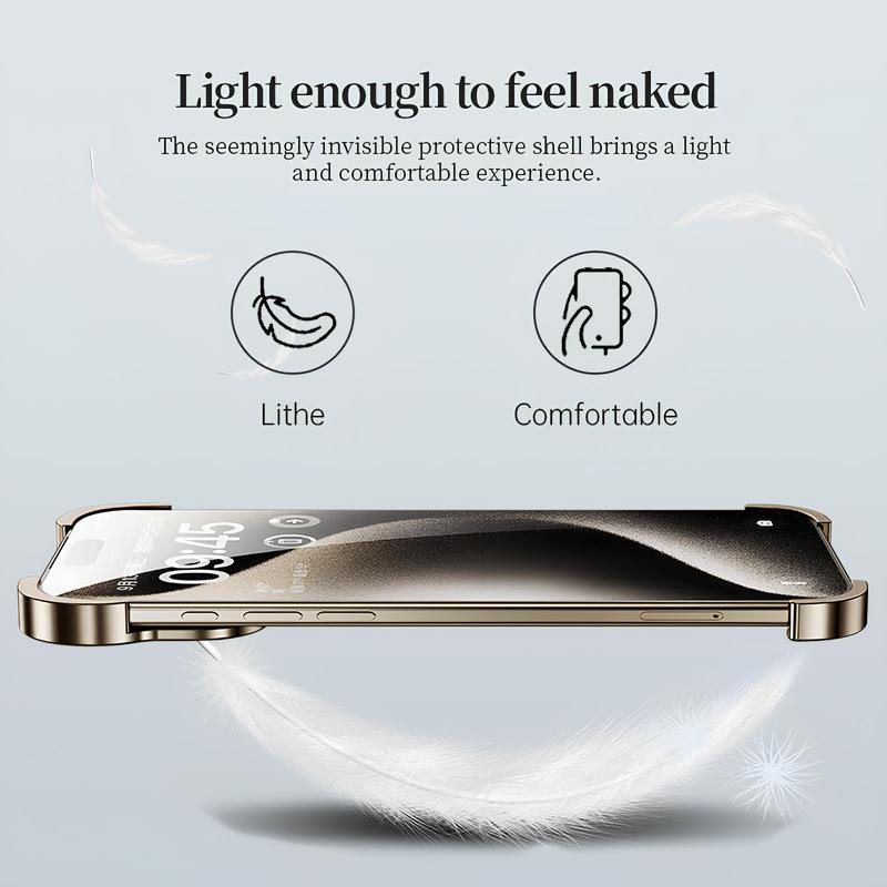 For iPhone 17 16 Pro Max 15 14 13 Metal Frameless Case with Camera Lens Protector Silm Mag Safe Compatible Minimalist Design Aluminum Frameless Protective Bumper Case Shock Absorption Shockproof Cover