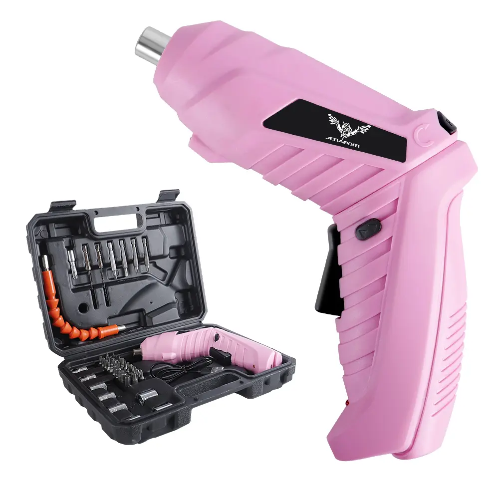 JENABOM Pink Cordless Screwdriver Toolset - 3.6V USB Rechargeable Built-in Lithium Battery Power Tool with USB Port, Cells, LED Lights, Portable Drill for DIY Life, Assembling Furniture, Home Repairs, Cordless Frees Your Workspace