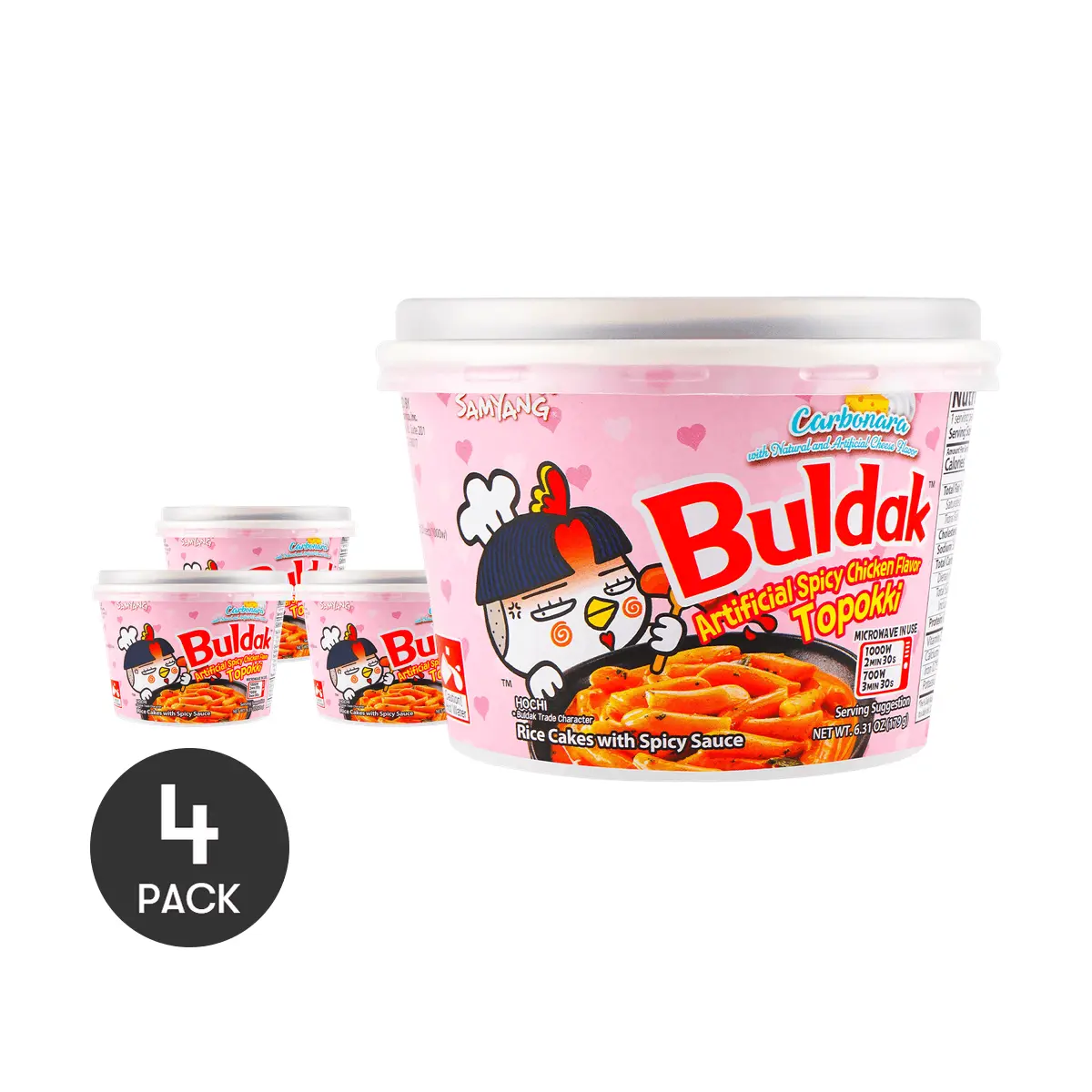 4Packs SAMYANG Korean Buldak Carbonara Topokki - Spicy Chicken and Cheese Flavor, 6.31oz/Pack【Trending on TikTok】