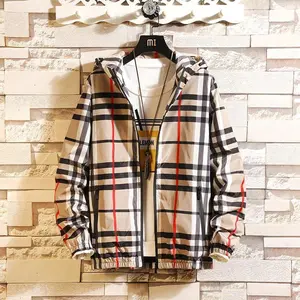 Jacket Slim-Fit Hood Clothes All-Matching Spring Men's Plaid Coat