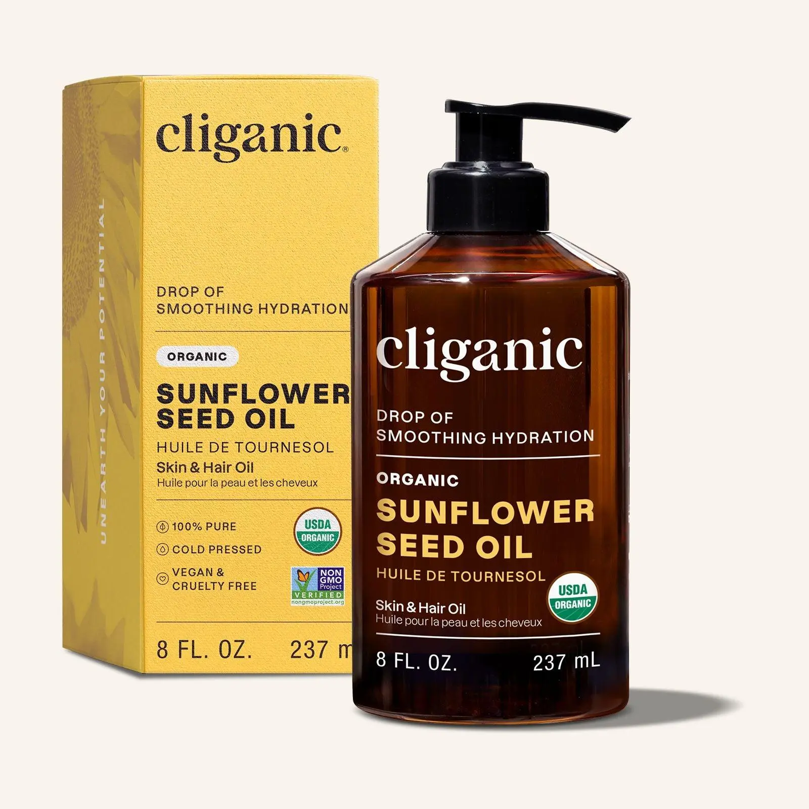 Cliganic Organic Sunflower Oil, 100% Pure (8oz) - For Skin, Hair & Face | Natural Cold Pressed Unrefined