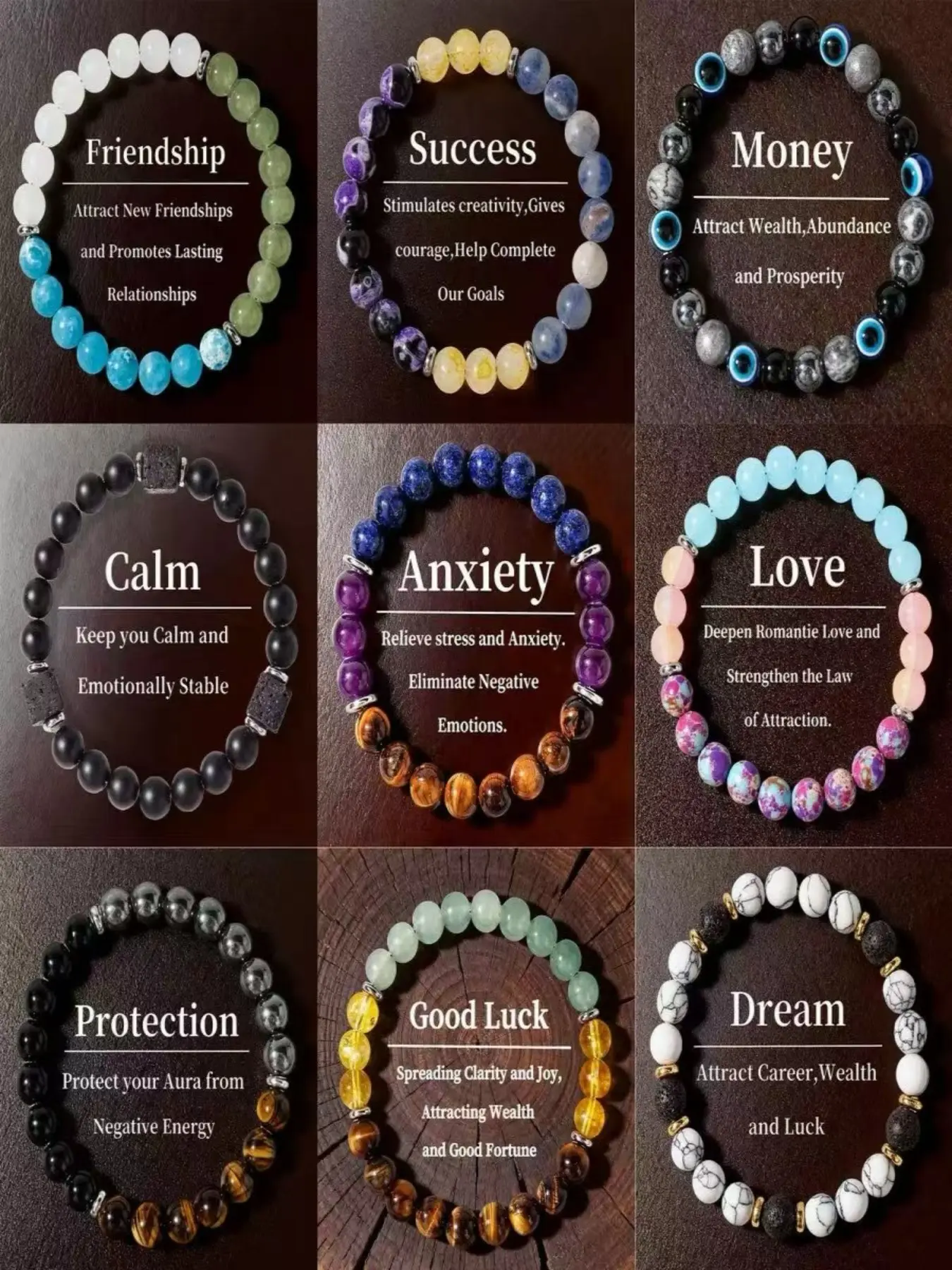 9-Piece Magic Crystal Stacking Bracelet Set for Peace and Prosperity, Unisex Gift for Luck and Protection, Optimistic and Confident Style, Healing Crystal Bracelet, Stacked Design Bracelets, Bracelet Stacks