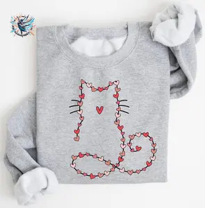 Cat Heart Valentine Sweatshirt: Retro Cat Lover Crewneck