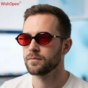 [WHISOPEN]2026 New Red Sleep Glasses Fashion Elliptical Sunglasses for Men and Women Commuting Anti Blue Light Tide Sunscreen Sunglasses