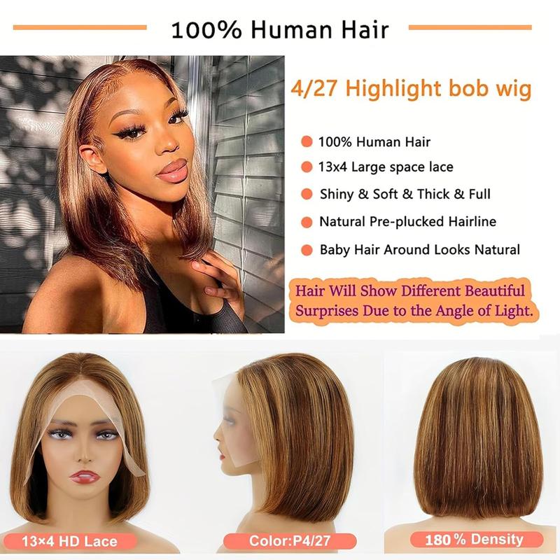 Hihmarm Ombre 4/27 Bob Wig Human Hair Highlight Honey Blonde Lace Frontal Bob Wigs 13x4 Straight Transparent Lace Front Wig Short Wig Human Hair Pre Plucked 14 Inch