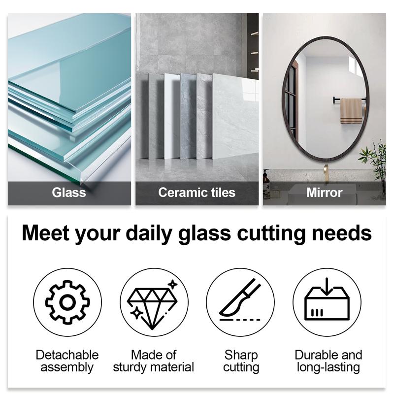 Glass Cutter with Diamond Head & Steel Blade for 3-15mm Glass, Manual Tile & Mirror Cutting Tool, Easy To Cut, Anti-Slip Handle Tool for Precision Cutting Work