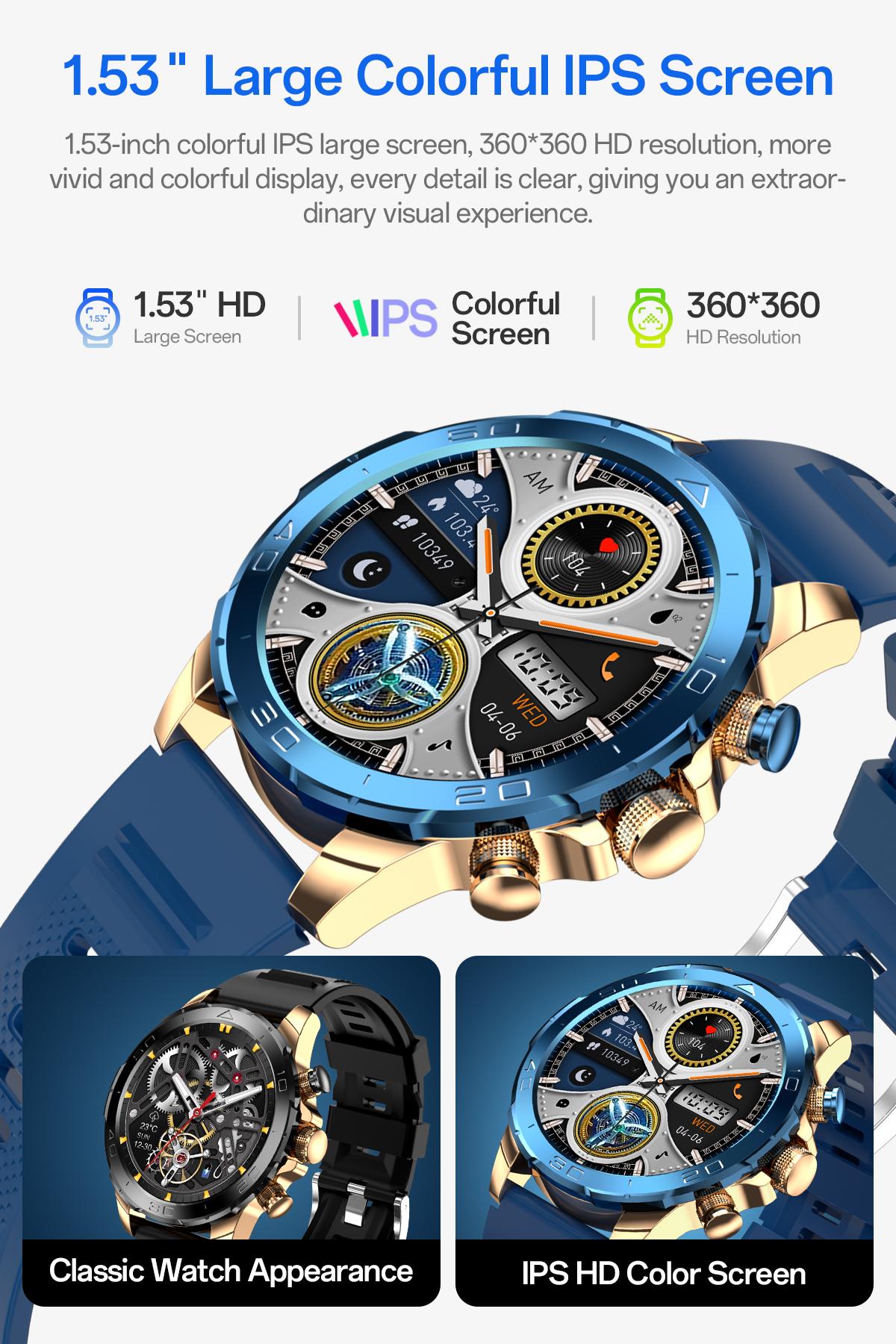 【GOLD-PLATED & FULL METAL BODY】Aolon Luxor Smart Business Watch, IP68 waterproof, with running speed tracking, DIY health monitoring, outdoor sports features, 128MB memory, and up to 26 days standby.