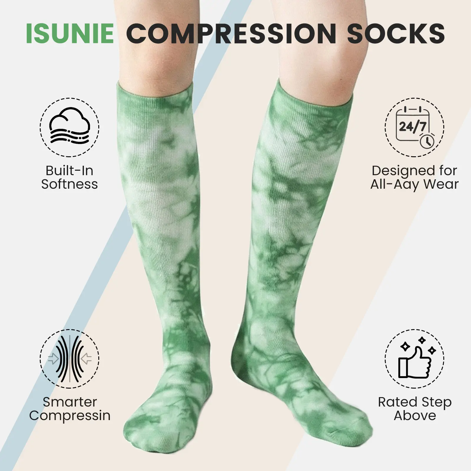 ISUNIE 20-30mmHg Compression Socks for Men & Women, Knee-High Support, Soft & Breathable, Ideal for Travel, Running, and All-Day Comfort ISUNIE 20-30mmHg Compression Socks for Men & Women, Knee-High Support, Soft & Breathable, Ideal for Travel, Running, and All-Day Comfort