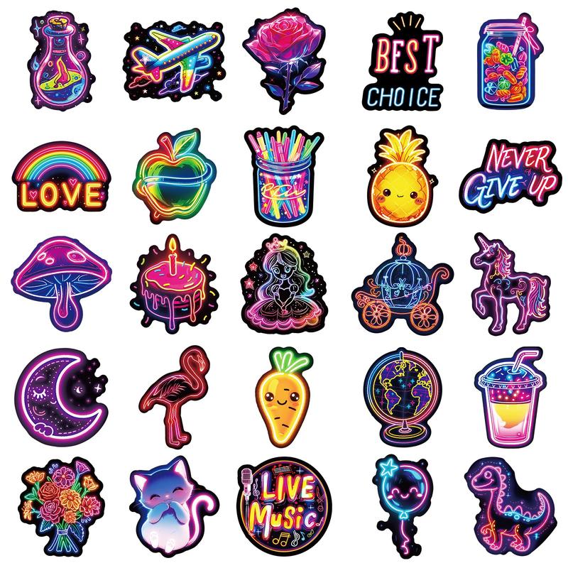 Neon Stickers 50pcs Trendy Hot-Selling 4 Series Waterproof DIY Stickers for Laptops Water Cups Phone Cases Personalized Expression