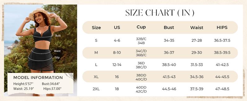 Hanna Nikole Womens High Waisted Bikini Sets, Modest Tummy Control Swimsuits, 2 Piece Bathing Suits Mesh Swim Skirt