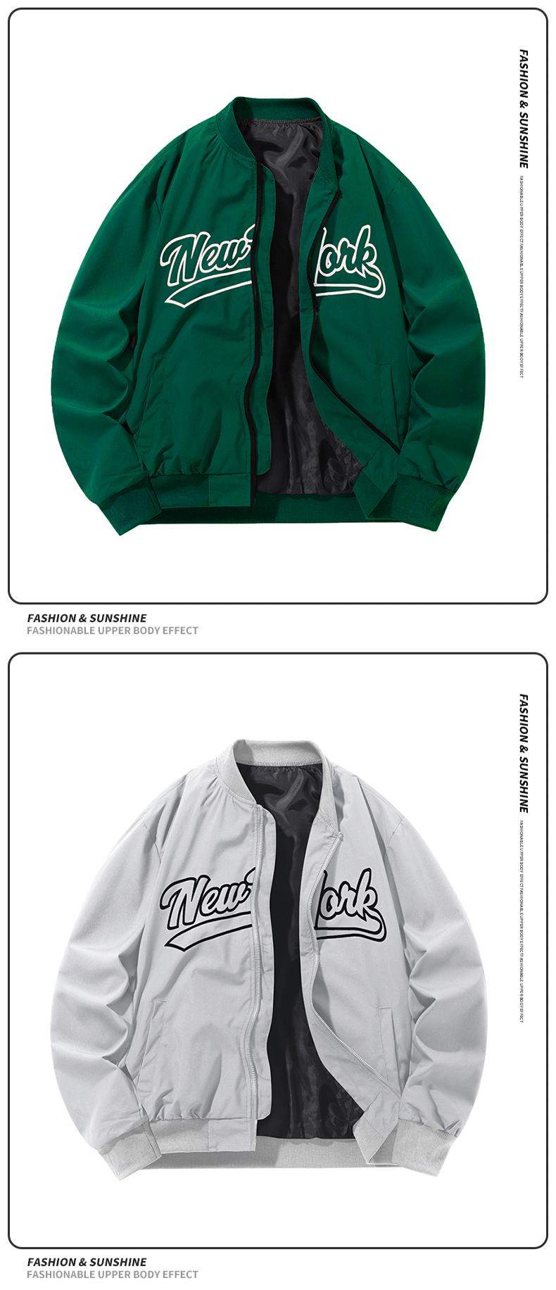 American Vintage Functional Stand Collar Baseball Jacket Men's Spring Autumn Winter Pilot Bomber Coat with 'New York' Embroidery