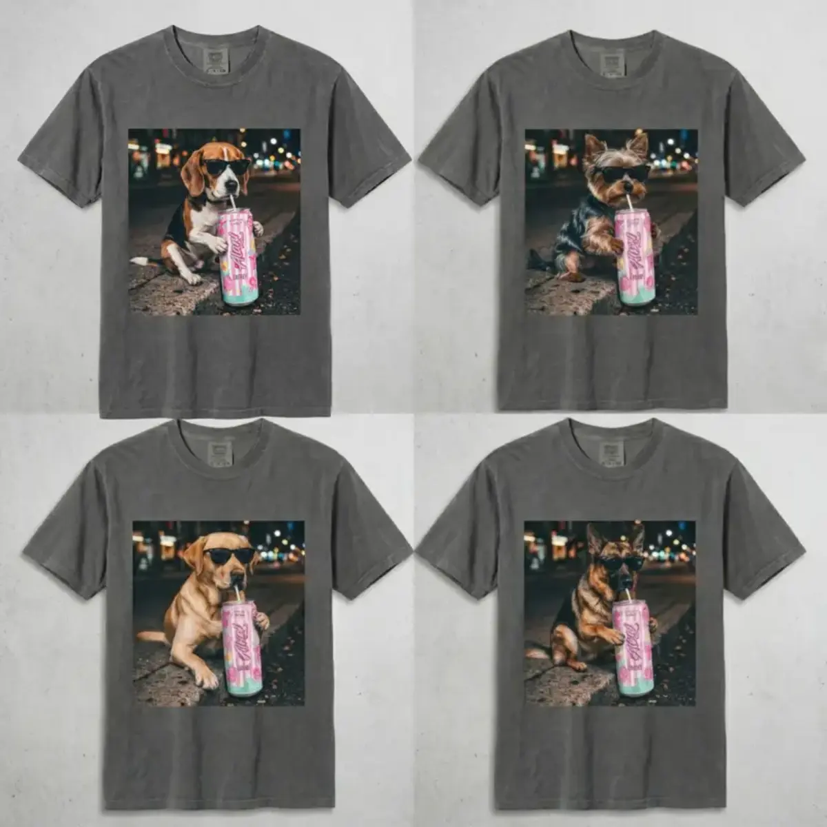 Vintage Cool Dog Drinking Energy Drink Shirt, Funny Dog with Sunglasses Graphic Tee, Custom Dog Lover Gift, Premium Soft Cotton