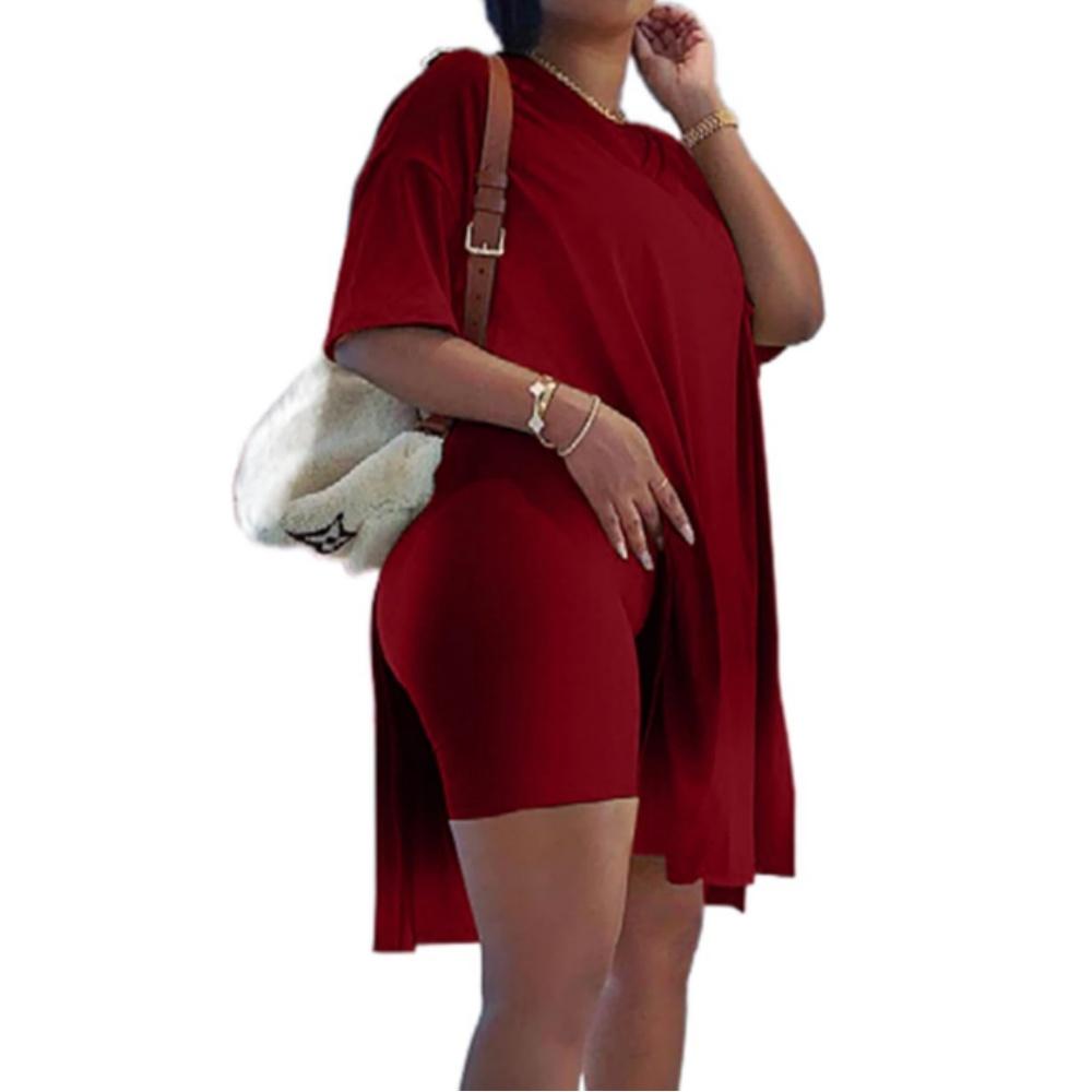 Difanlv Women's 2 Piece Outfits Short Sleeve Tunic Top & Bodycon Shorts, Breathable Loungewear for Outdoor Activities Tracksuit Soft Casual