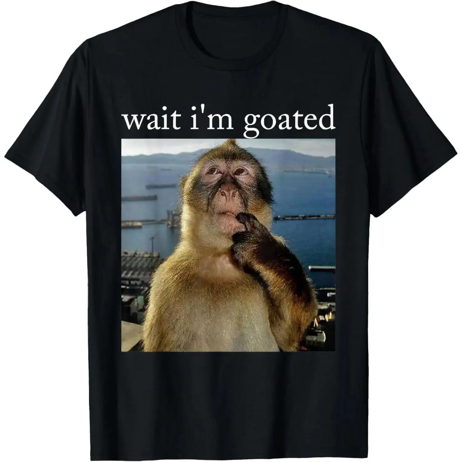 Men's Short-Sleeve Round Neck Casual Graphic T-Shirt - Soft Streetwear Top, Wait I'm Goated Funny Thinking Monkey Meme Brainrot Gift