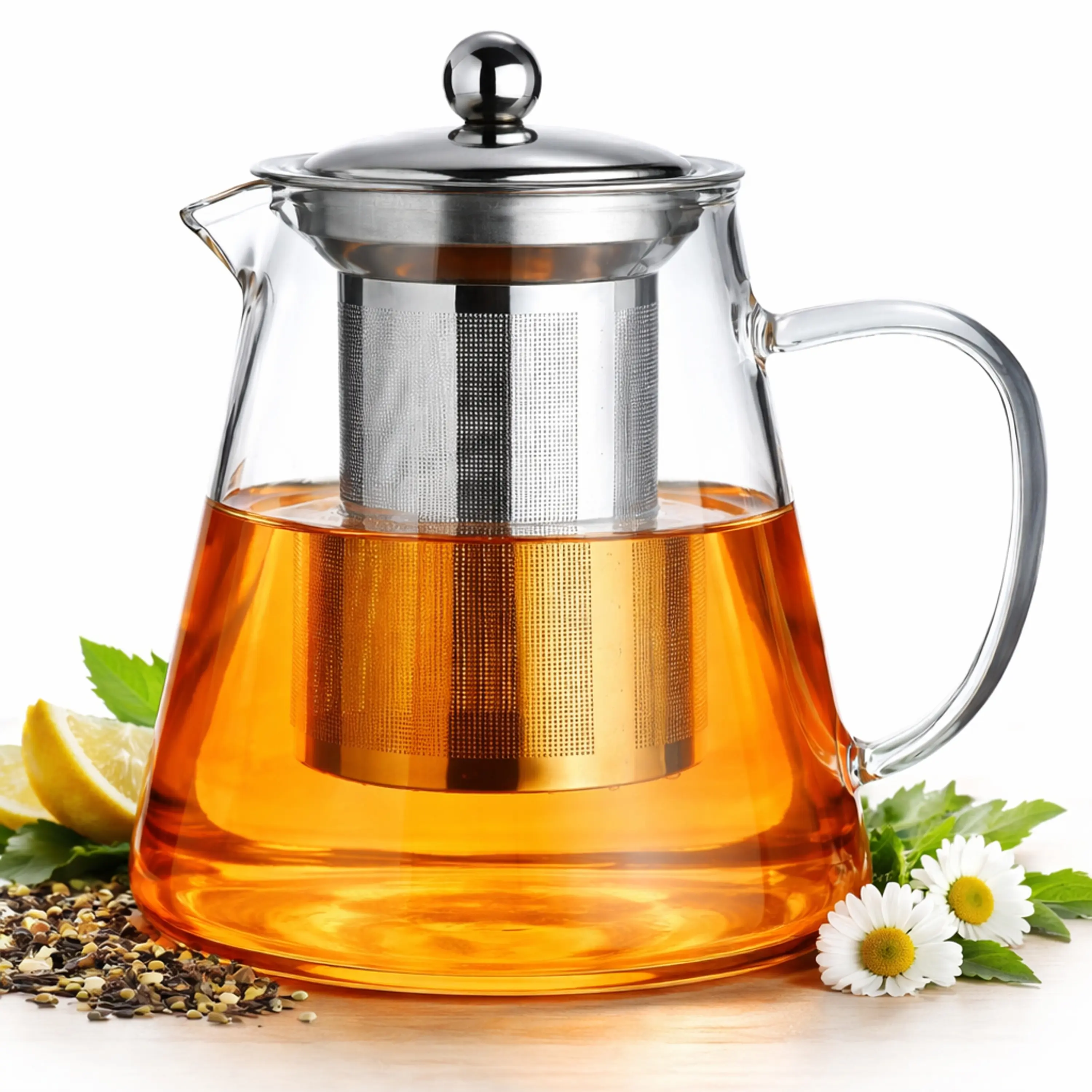 Glass Teapot 950ML (32 OZ) with Removable Stainless Steel Infuser, Borosilicate Stovetop Safe Tea Kettle, Loose Leaf & Blooming Tea Maker, Clear Tea Pot for Home, Camping & Travel campingessentials