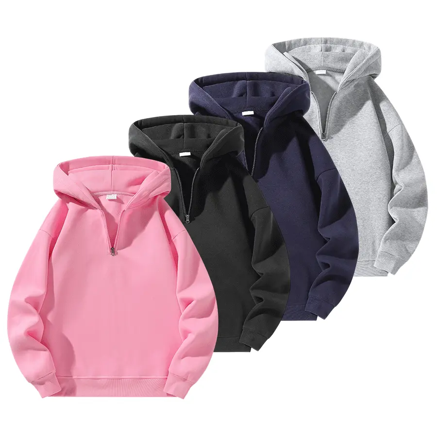 Men's Casual Solid Hooded Sweatshirt, Polyester Half-Zip Top with Drop Shoulders, Regular Fit for Autumn & Winter Wear, Plain, Hoodies To Buy, Basic Tops, Male Clothing, Half-Zip Hood, Unisex, Zip Up Hoodie