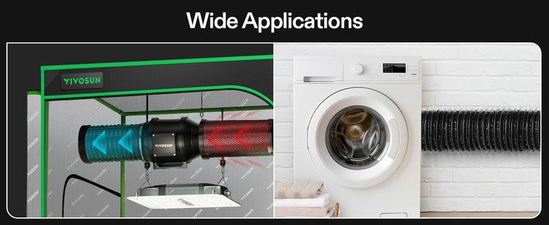 VIVOSUN Dryer Vent Hose, Aluminum Foil Ducting, Heavy-Duty Dryer Hose Vent Kit for HVAC Ventilation, Exhaust, Duct Fan Systems, Black Flexible Air Duct w/ 2 Clamps