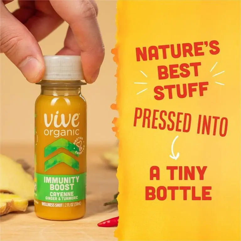 Vive Organic Immunity Boost Shot with Cayenne Ginger and Turmeric Natural Wellness Drink 2oz