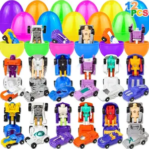12 Pack Easter Eggs with Transform Car Toys – Easter Basket Stuffers for Boys, Transforming Robot Car Toys for Kids, Easter Egg Fillers, Easter Hunt Toys, Party Favor Toys