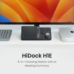 HiDock H1E 8-in-1 Al Meeting Note-Taker with Free AI Transcription and Summarization & Bi-Directional Noise Cancellation & 83W PD Fast Charging for Hybrid Work