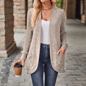 Trendy Solid Color Ribbed Cardigan for Women Modern Loose Fit Design Springfresh