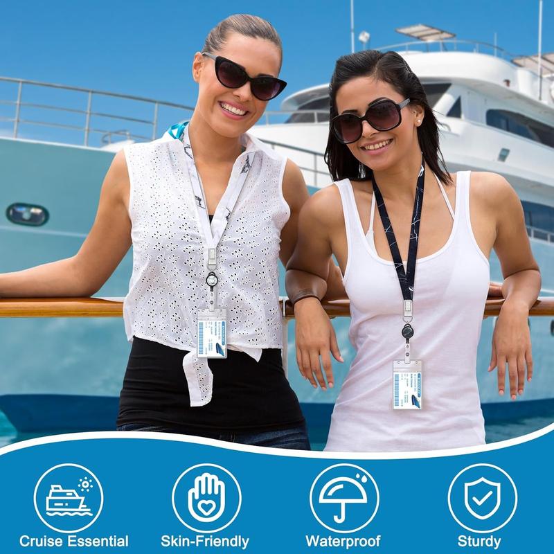 2 Pieces Cruise Lanyard for Ship Cards Marble Lanyards with Retractable Badge Reels Waterproof ID Badge Holder Cruise Essentials Accessories