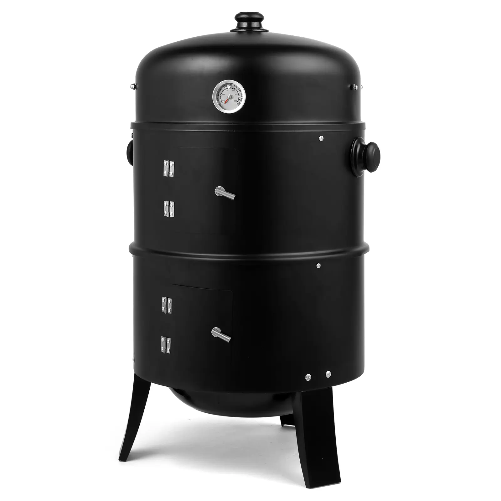 Portable Cast Iron Charcoal Grill Smoker BBQ Oven (80x41x48 cm Large Capacity) - Built-in Thermometer, Adjustable Ventilation, Multifunctional for Cooking, Camping, Beach Travel, Courtyard Use