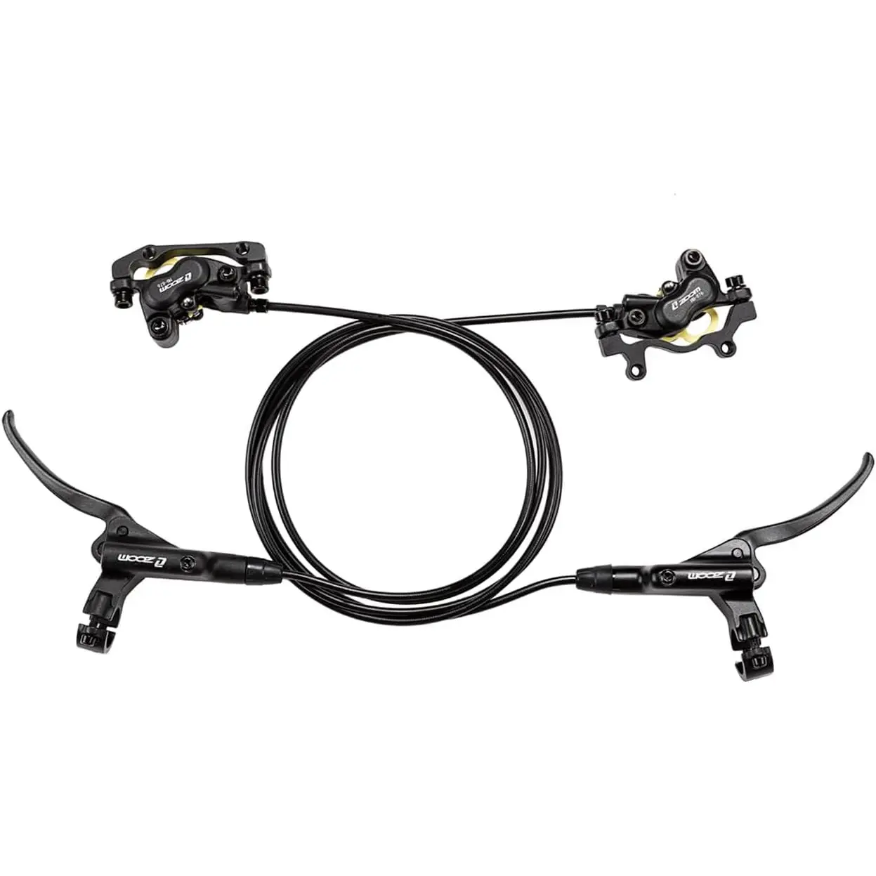 BUCKLOS Zoom 4-Piston Pre-Bled MTB Hydraulic Disc Brake Set for Cycling Bike, Mountain Biking - Alloy Lever, 4-Piston Calipers, Caliper Adapter, Left Front 850mm, Right Rear 1550mm, MTB Compatible with eBike, Fat Bike