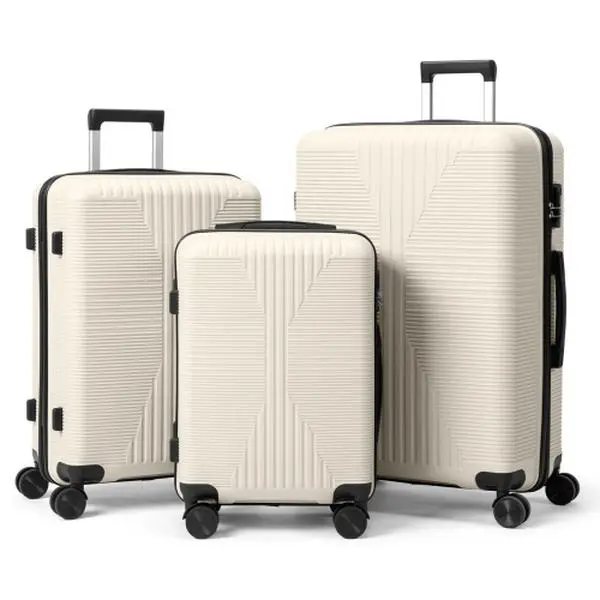 Ubesgoo 3-Piece Hardshell Luggage Sets, PP Hard Case with Built-in Lock, Spinner Wheels, Lightweight Rolling Luggage, Tidy Mesh Pockets, Durable Carry-On for Business Travel