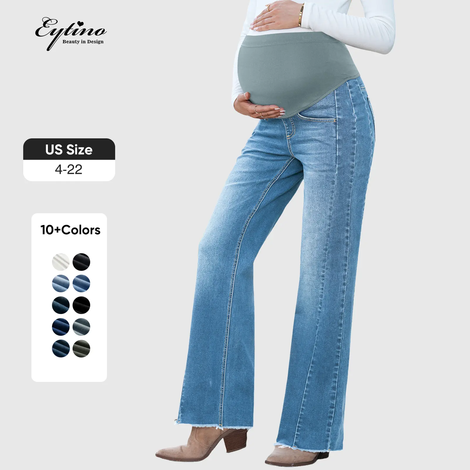 Eytino Maternity Jeans for Women Straight Leg Stretchy Denim Ripped Pregnancy Boyfriend Jean