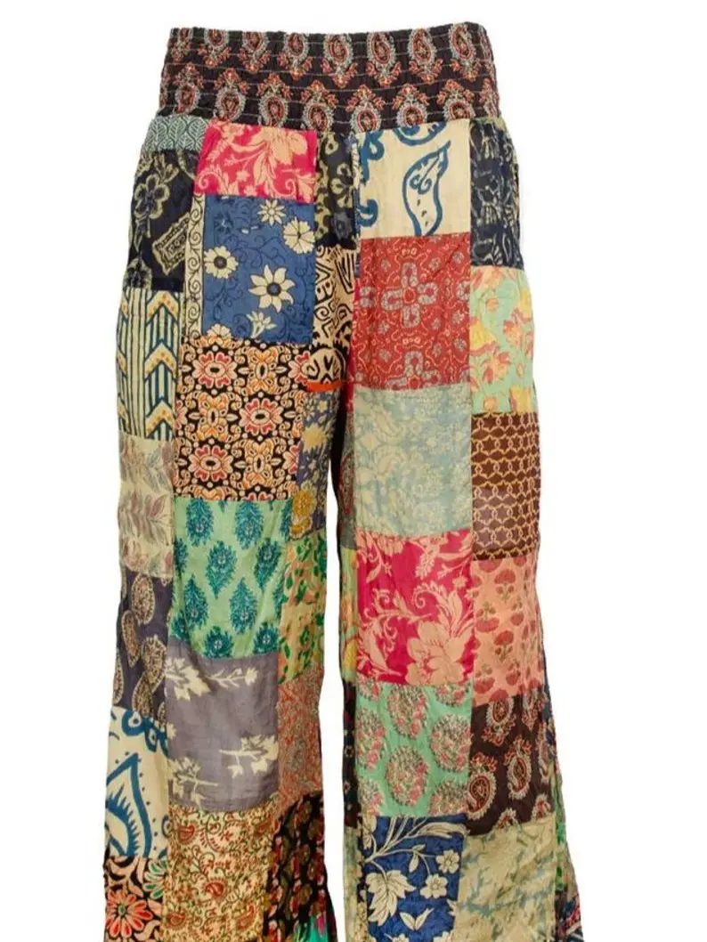 Patchwork Pants - Cotton Print Patchwork Flare Pants - Hippie pants - Festival Frolic Ware - Comfy pants - one size fits most