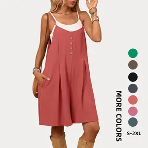 Womens Summer Flowy Romper with Pockets 2026 Beach Vacation Outfits Sleeveless Loose Fit Casual Sports Jumpsuit
