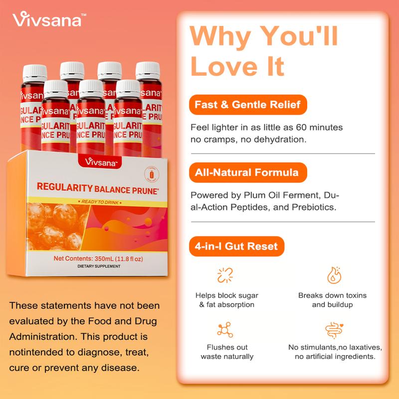 Vivsana Regularity Balance Prune - 4-in-1 Gut Reset with Plant Ferment & Prebiotics for Gentle Cleansing & Digestion Support