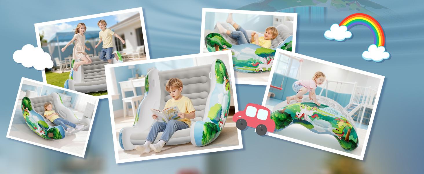 Crakrora Child-Sized Montessori Rocking Chair for 3-8 Year Old Boys, Inflatable Air Cloud Rocker Sofa with Storage, Sensory Room Supply for Autism ADHD, Premium Leak-Proof PVC, Portable Inflation, Self-Soothing Motor Skills Training Birthday Cool Gift,soh