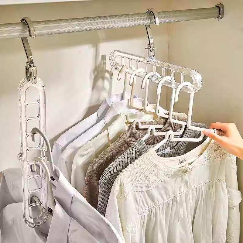 3/5pcs 9-Holes smart spacesaving hanger, wardrobe organizer , 9 in 1 Smart Rotate Anti-Skid Folding Hanger Pro, Multi  Space Saving Heavy Duty, Cascading Features for Home or Travel Organiser Hanging tiktokshopspringg