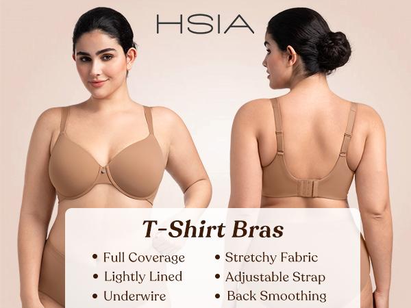 HSIA Miya SoftSense Comfort Lightly Lined T-shirt Back Smoothing Underwire Plus Size Minimizer Bra Everyday Bra