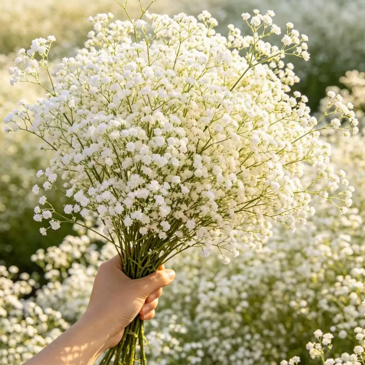 100PCS Real Touch White Artificial Baby's Breath Floral Bouquet Set, Lifelike Decorative Flowers & Plants for Wedding, Home Decor (Vase Not Included)