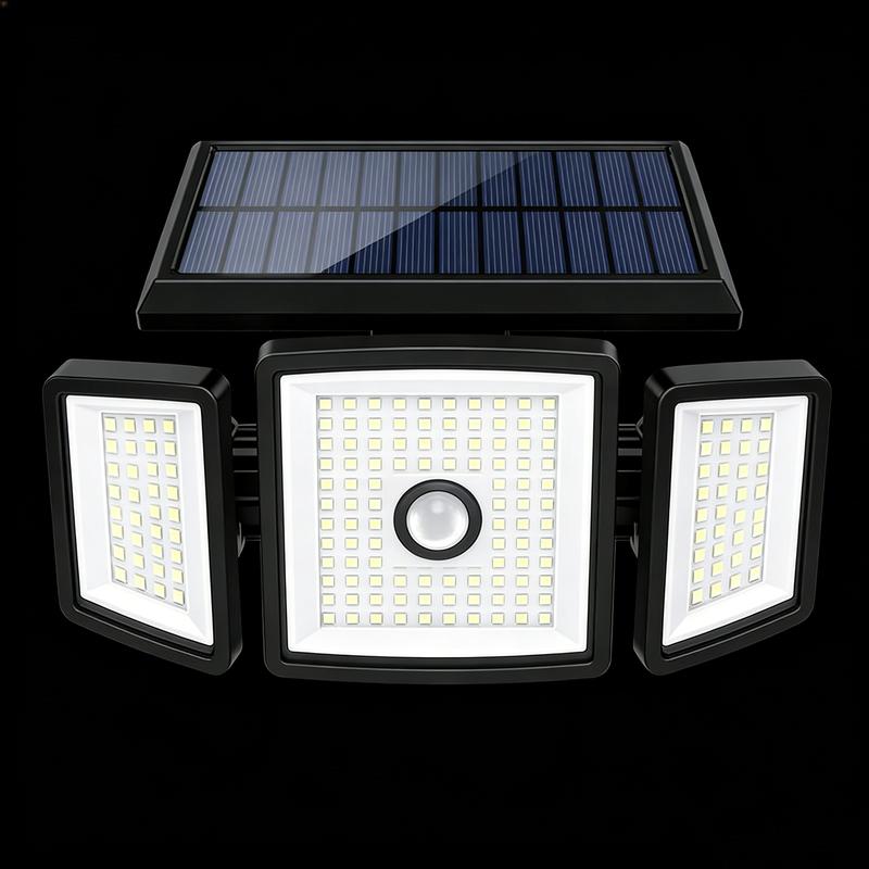 2500LM Motion Sensor Solar Outdoor Lights 210LED 3 Heads IP65 Waterproof 270° Wide Angle 3 Modes