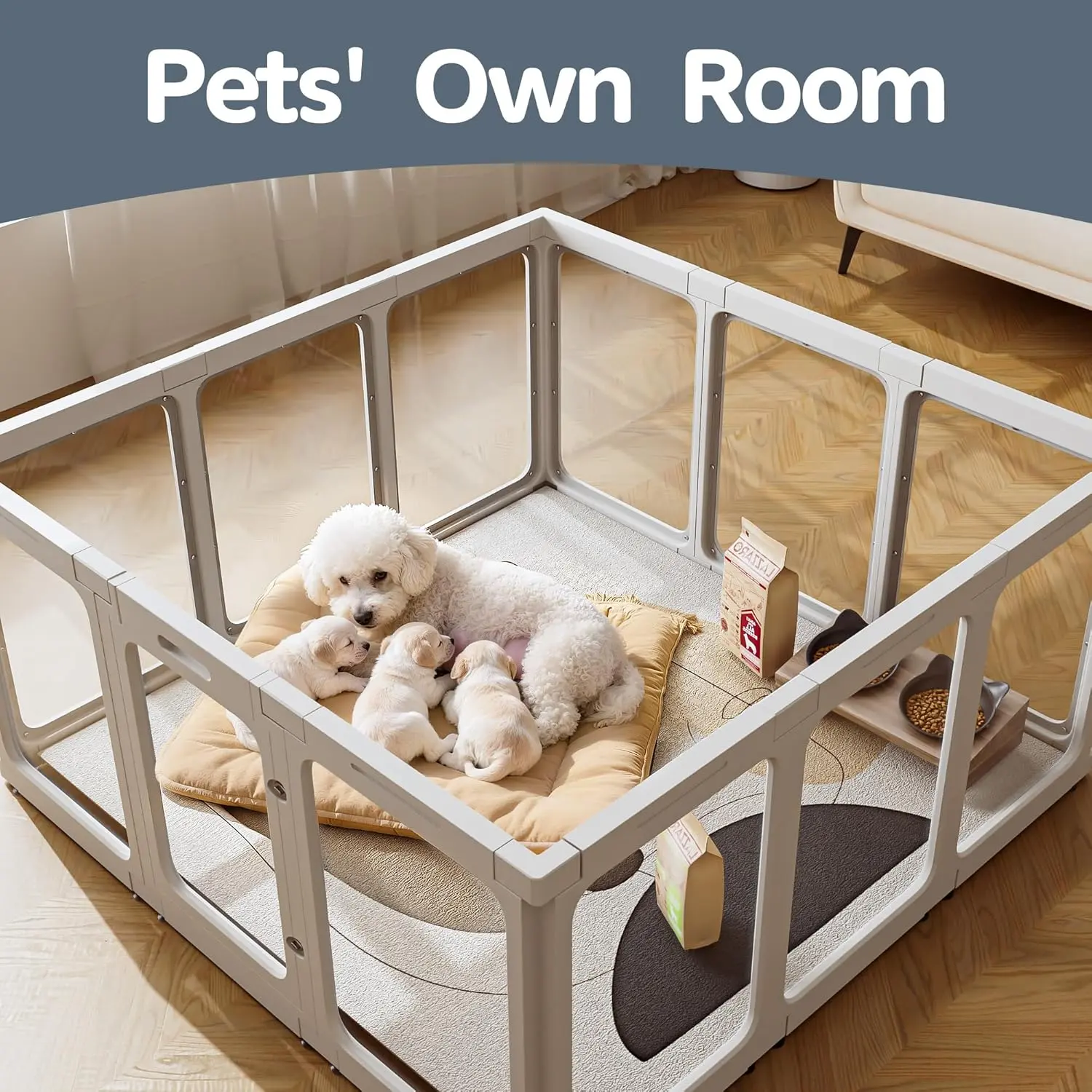 Acrylic Dog Playpen Indoor, 6/8/10/12-Panel 24/32"H Plastic Pet Playpen with Door, Clear Pet Play Pen for Puppy Cat Rabbit Ferret, Easy Assemble Dog Pen, Preferable for Small Cage