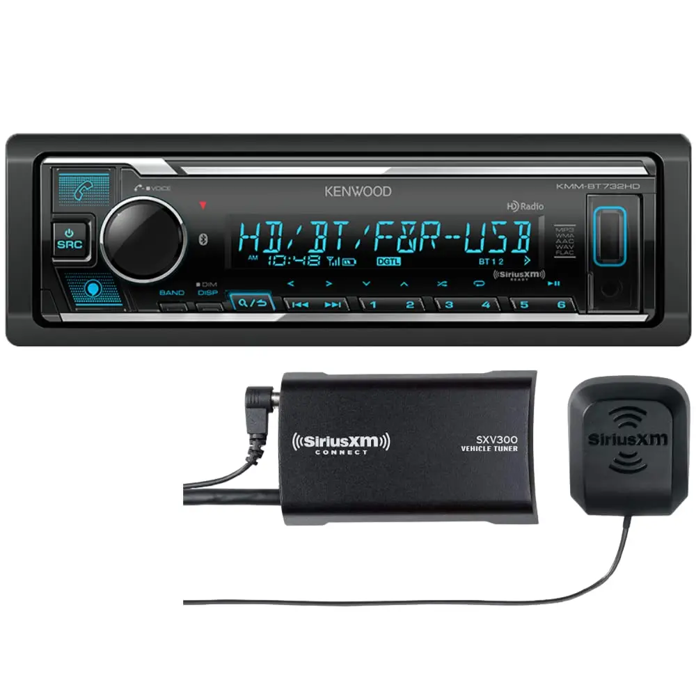 Kenwood KMM-BT732HD AM FM HD Bluetooth Car Stereo + SXV300V1 SiriusXM Satellite Tuner