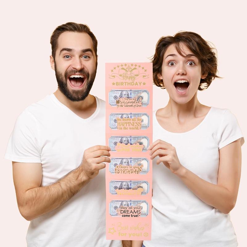 4Pcs Birthday Money Envelope for Cash Gifts, Surprise Cash Envelope for Wife Women Kids, Birthday Gift Card for Women Girls, Pink Rose Gold Money Holder