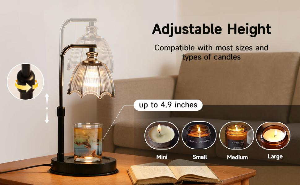 Candle Warmer Lamp with Timer & Adjustable Height - Electric Wax Melt Warmer for Scented Jar Candles - Dimmable Aesthetic Room Decor - House Warming Gifts New Home, Birthday Gifts for Women Mom