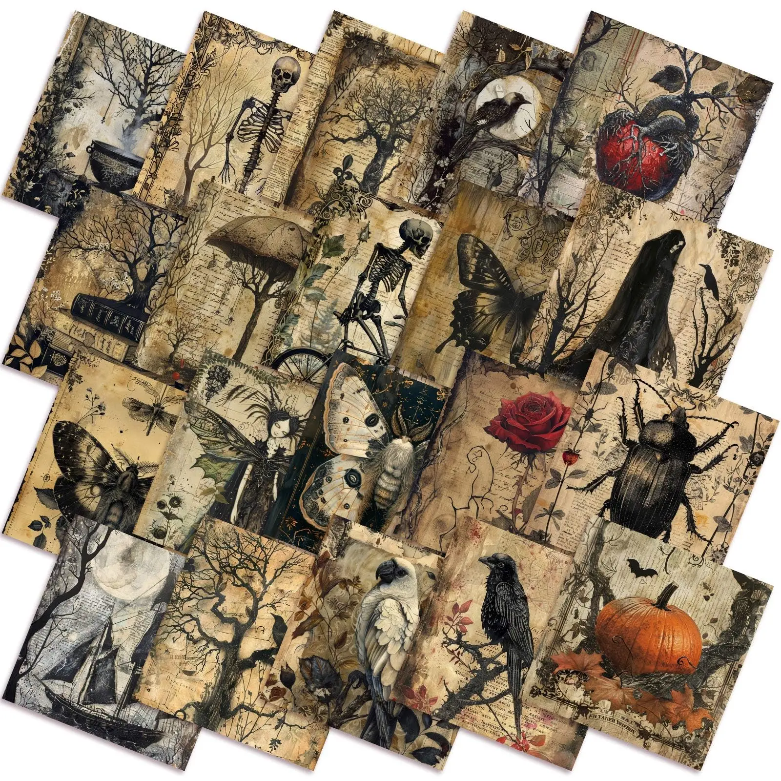 Vintage Halloween Durable Quilting Fabric Bundle, Precut Skeleton-Witch Printed Material, Gothic Black Bat-Crow Sewing Supplies for Spooky Patchwork DIY Crafts