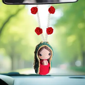 Handmade Virgin Mary Crochet Car Mirror Hanging Ornament – Faith Symbol, Lightweight, Handmade, Spiritual Protection Gift