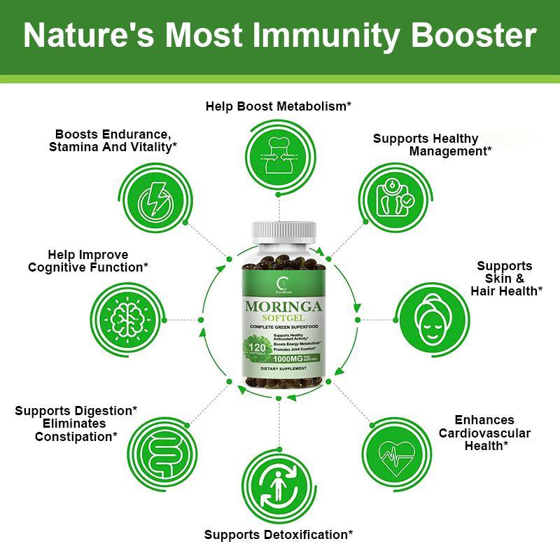 Moringa Softgel Supplement,50X Concentrated Extract,Vitamins,Antioxidants&Minerals,Supports Immunity,Metabolism,Heart,120 Softgels Healthcare Vitamin