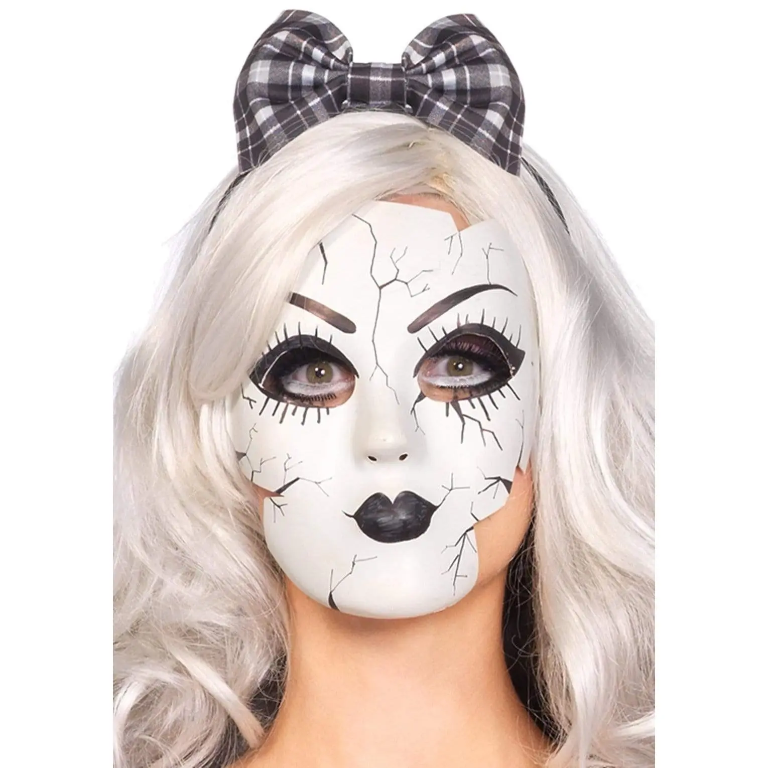 Porcelain Face Mask with Strap - Mask Design, 1 Size Halloween Party Props, Creepy China Doll-Themed Accessory for Horror Conventions (Festive & Party Supplies)