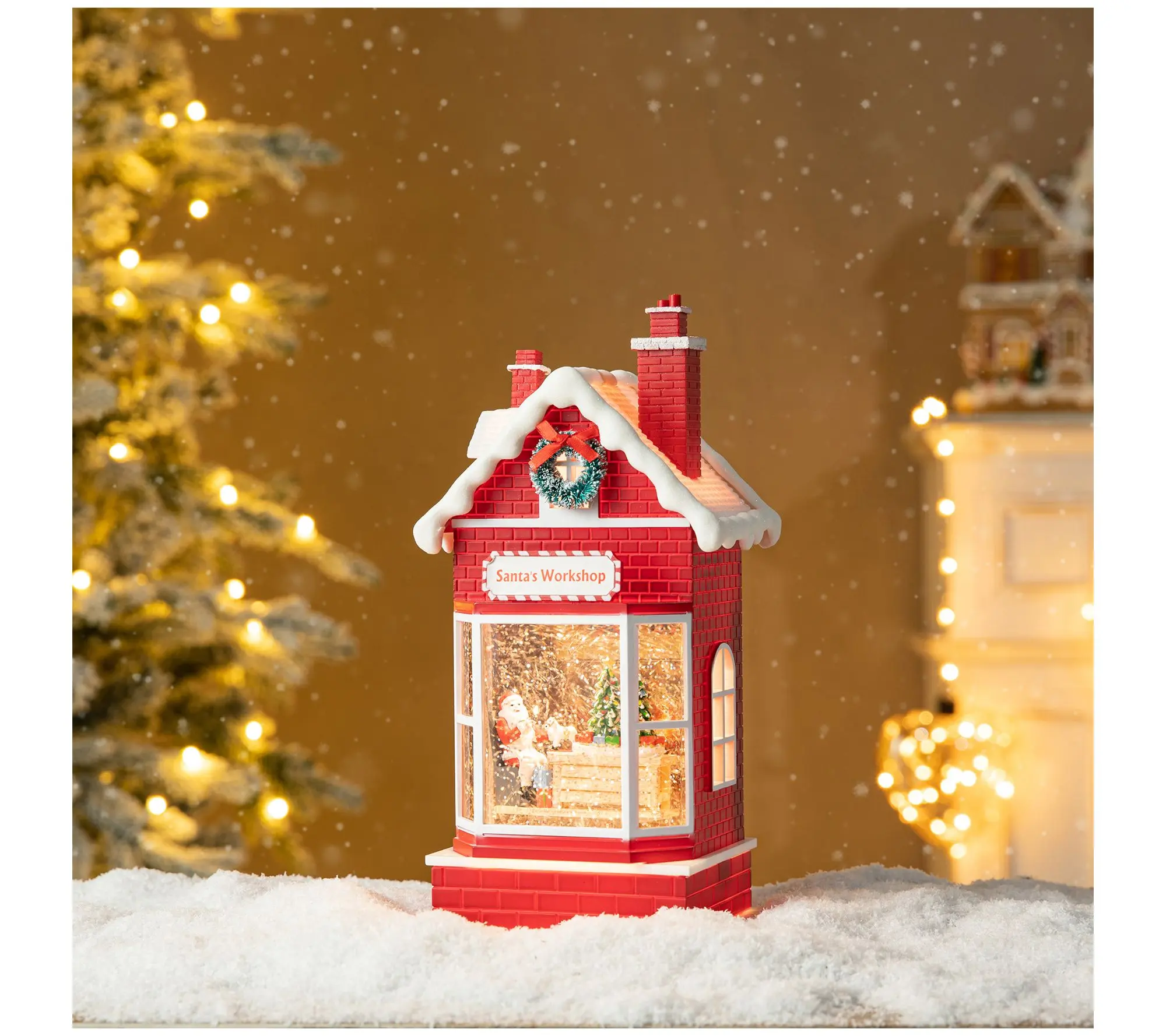 Glitzhome 10.5"H LED Lighted Santa's Workshop Snow Globe