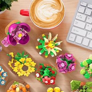 15 Pack Valentines Flowers Plants Mini Building Set - 1314PCS 3.6MM Flower Succulents Botanical Collection Block Toy for Home Office Décor, Birthday Gifts for Adults Women Boys Girls 10+